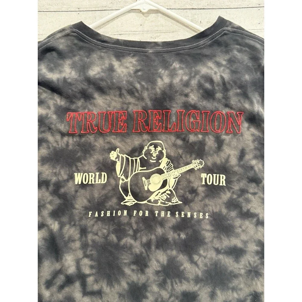 True Religion Mens Tie Dye T Shirt Size XXXL 3XL Black World Tour Graphic Tee